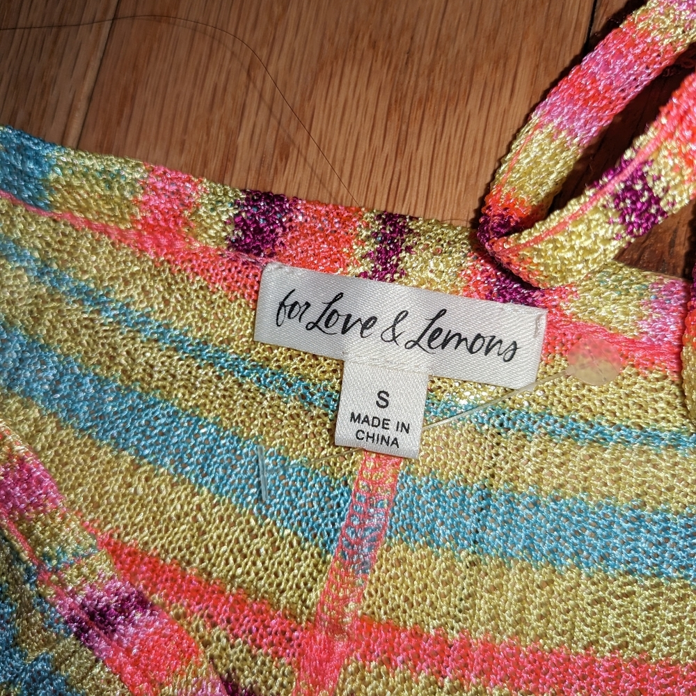 14. NWOT FOR LOVE & LEMONS LAMERE STRIPED METALLIC TIE WRAP KNIT SHORT - Picture 3 of 6